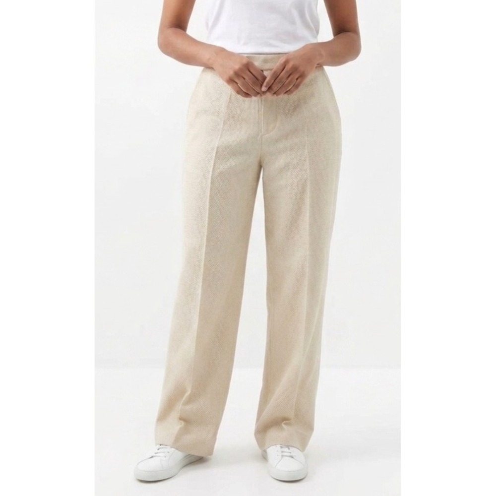 Club Monaco Womens 2 Light Beige Wide Leg Textured Flat Front Dress Pants Formal